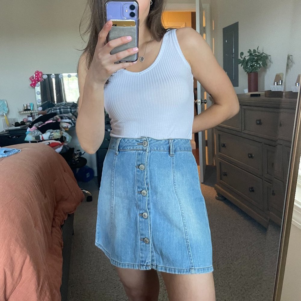 Denim button down skirt